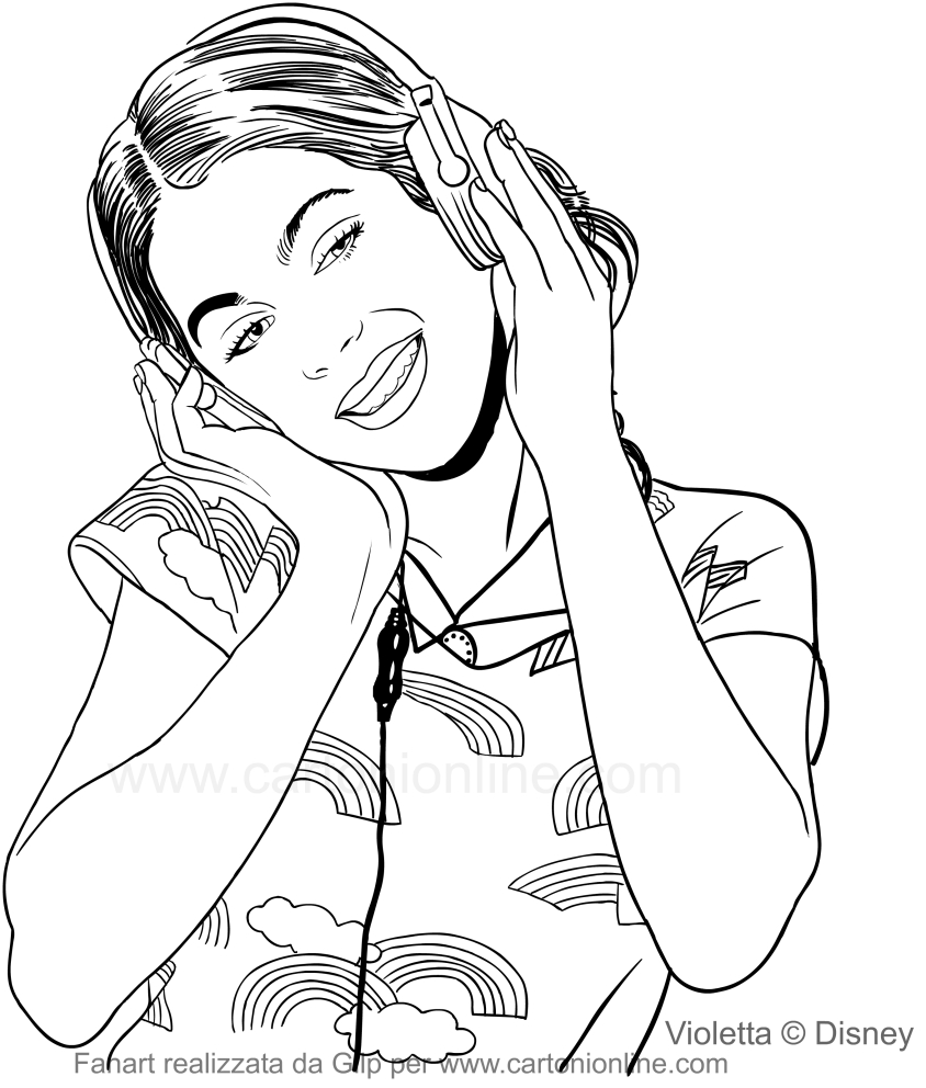 Desenho De Violetta Ouvindo M Sica Auriculares Para Colorir