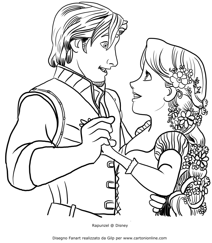 Dibujo de Rapunzel baila con Flynn Ryder para colorear