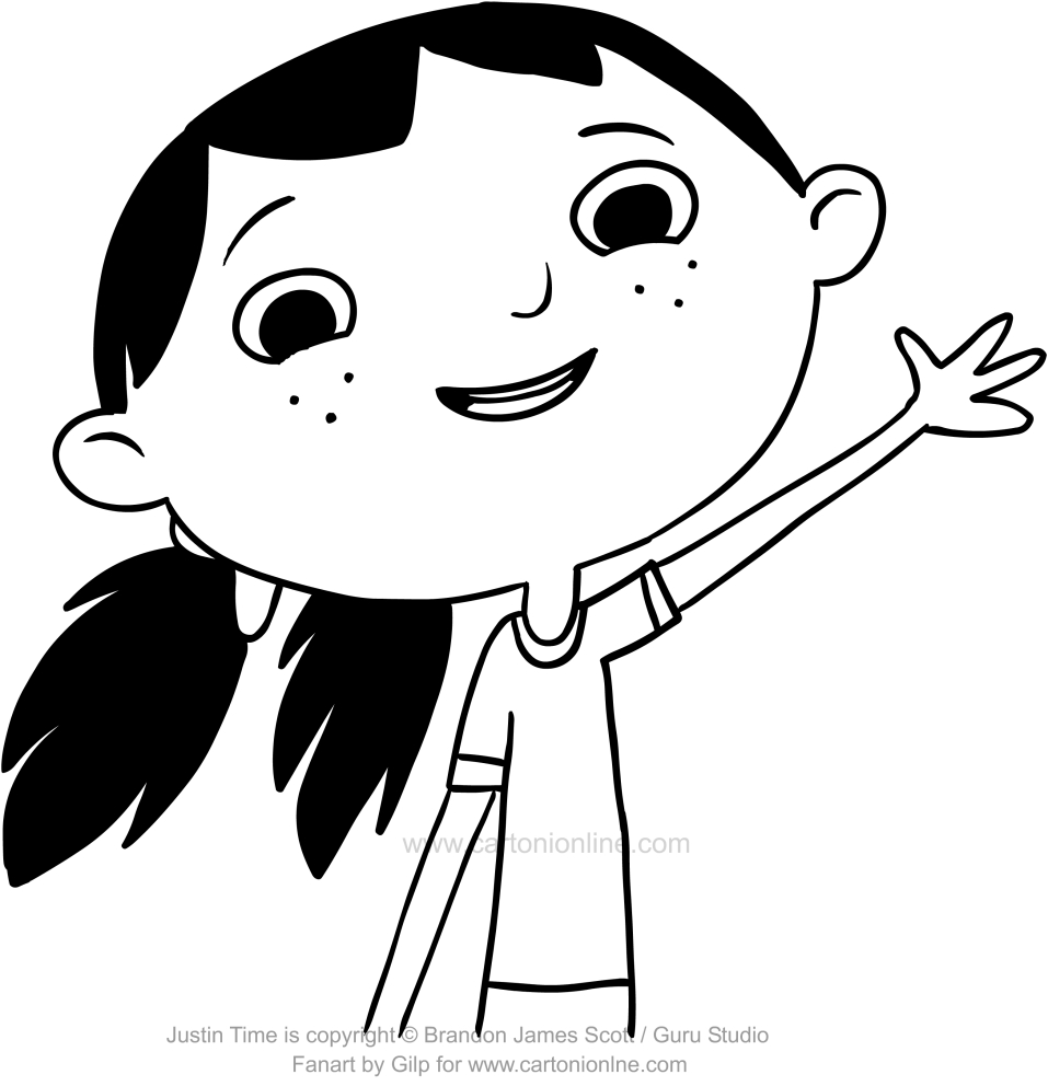 Drawing Olive, Justin's friend, greets (Justin Time) coloring pages printable for kids