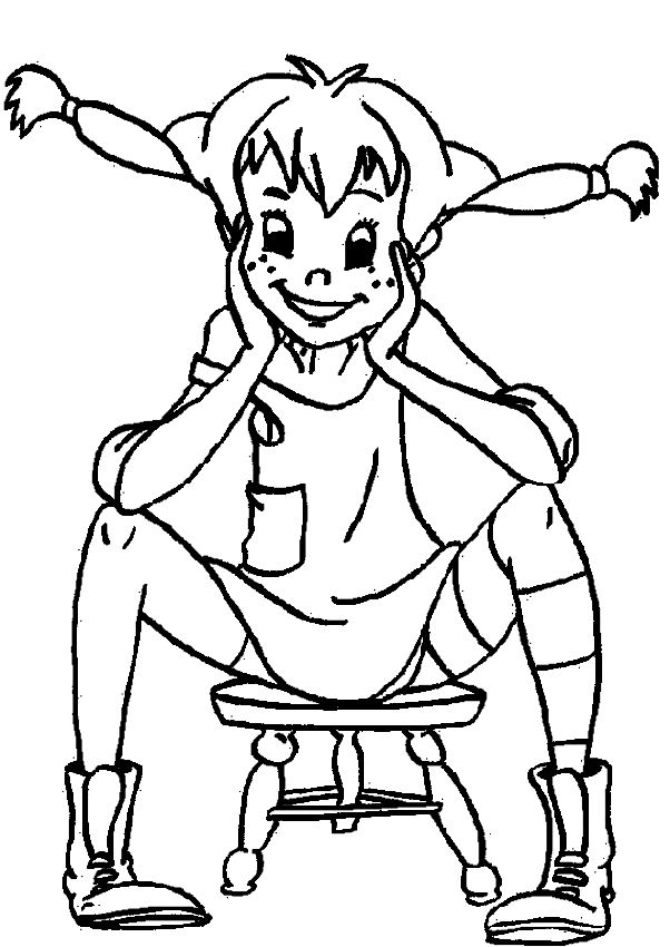 Drawing of Pippi Longstocking to print and coloring