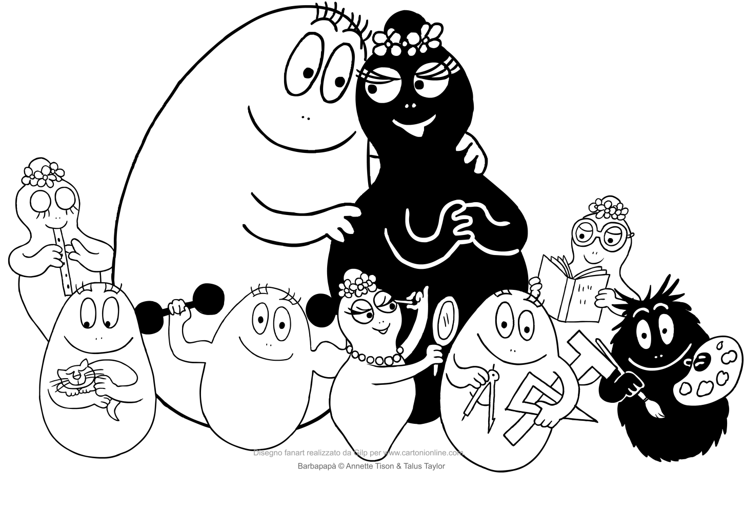 Barbapapà family coloring page to print