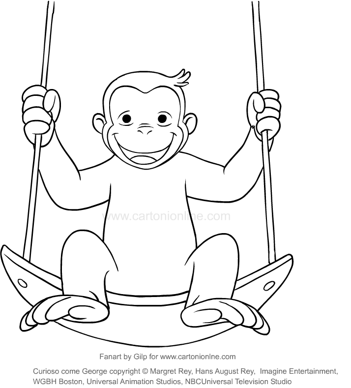 Drawing George In The Swing Curious George Coloring Page