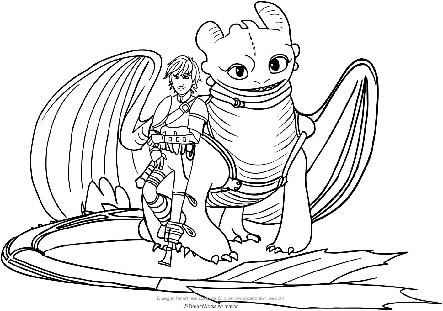 Drawing Hiccup Horrendous Haddock III and Night Fury the dragon coloring pages printable for kids