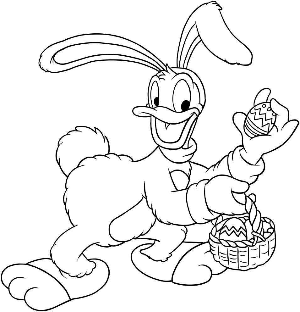 Donald Duck rabbit easter coloring page to print