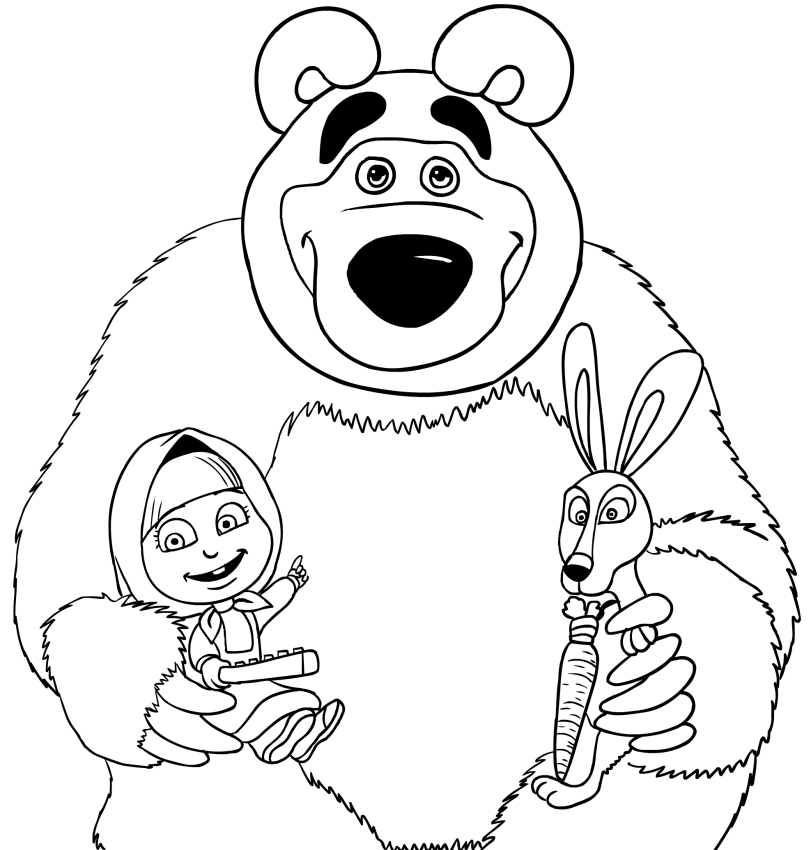 Masha, bear and rabbit coloring page printable