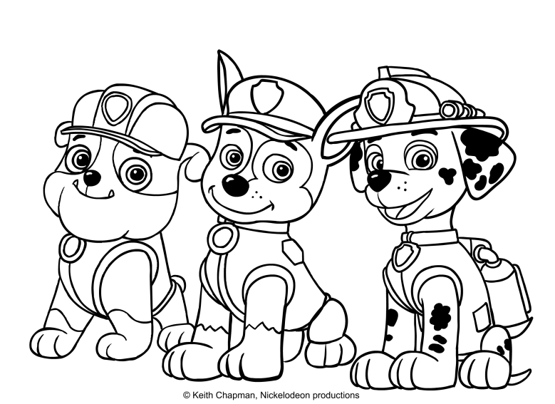 Rubble, Chase and Marshall coloring page - Paw Patrol