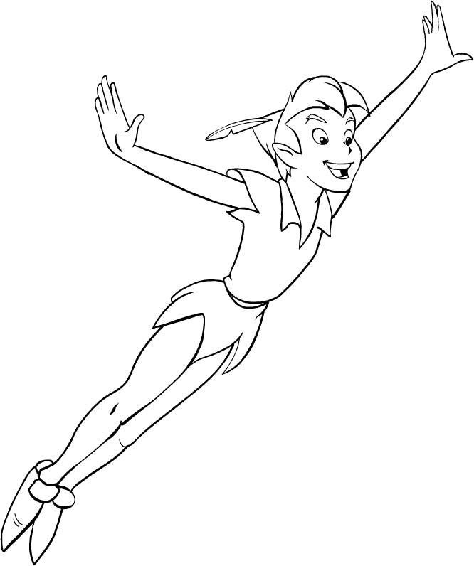 Drawing Peter Pan in flight coloring pages printable for kids