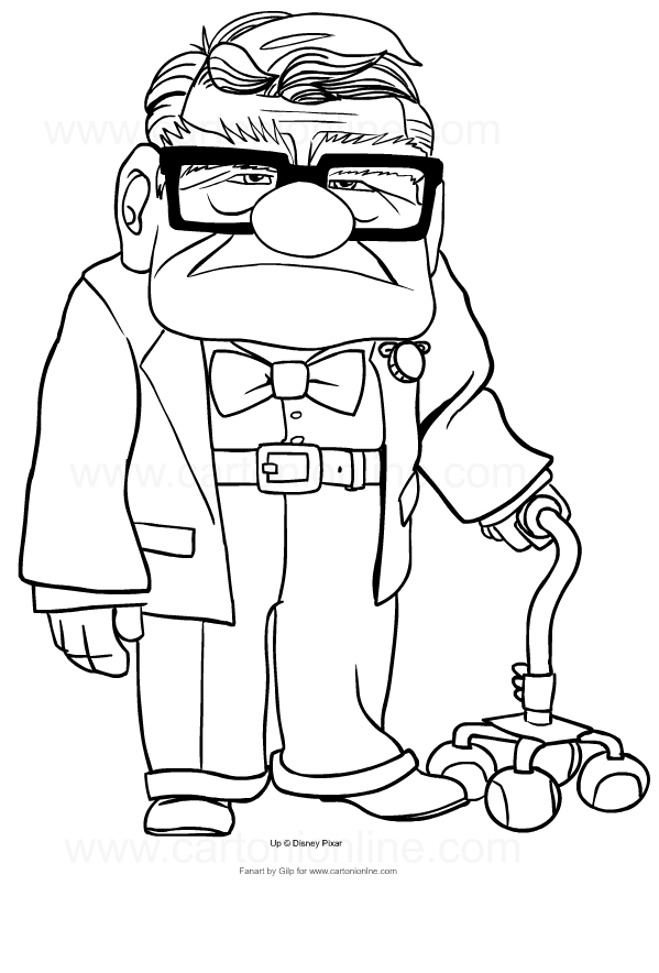 Drawing of Carl Fredricksen from Up to print and coloring
